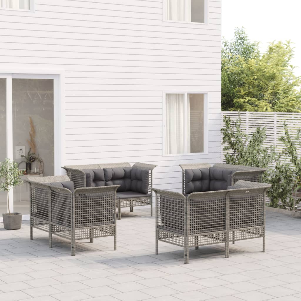 Loungegrupp För Trädgården Med Dynor 8 Delar Grå Konstrotting