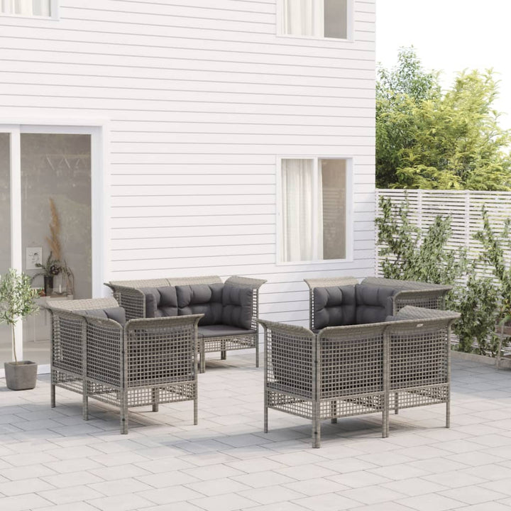 Loungegrupp För Trädgården Med Dynor 8 Delar Grå Konstrotting