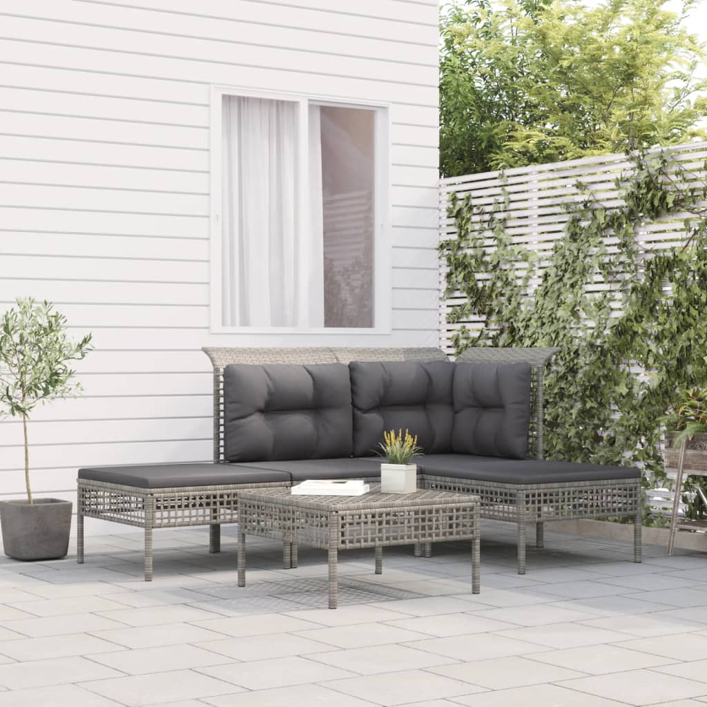 Loungegrupp För Trädgården Med Dynor 6 Delar Grå Konstrotting