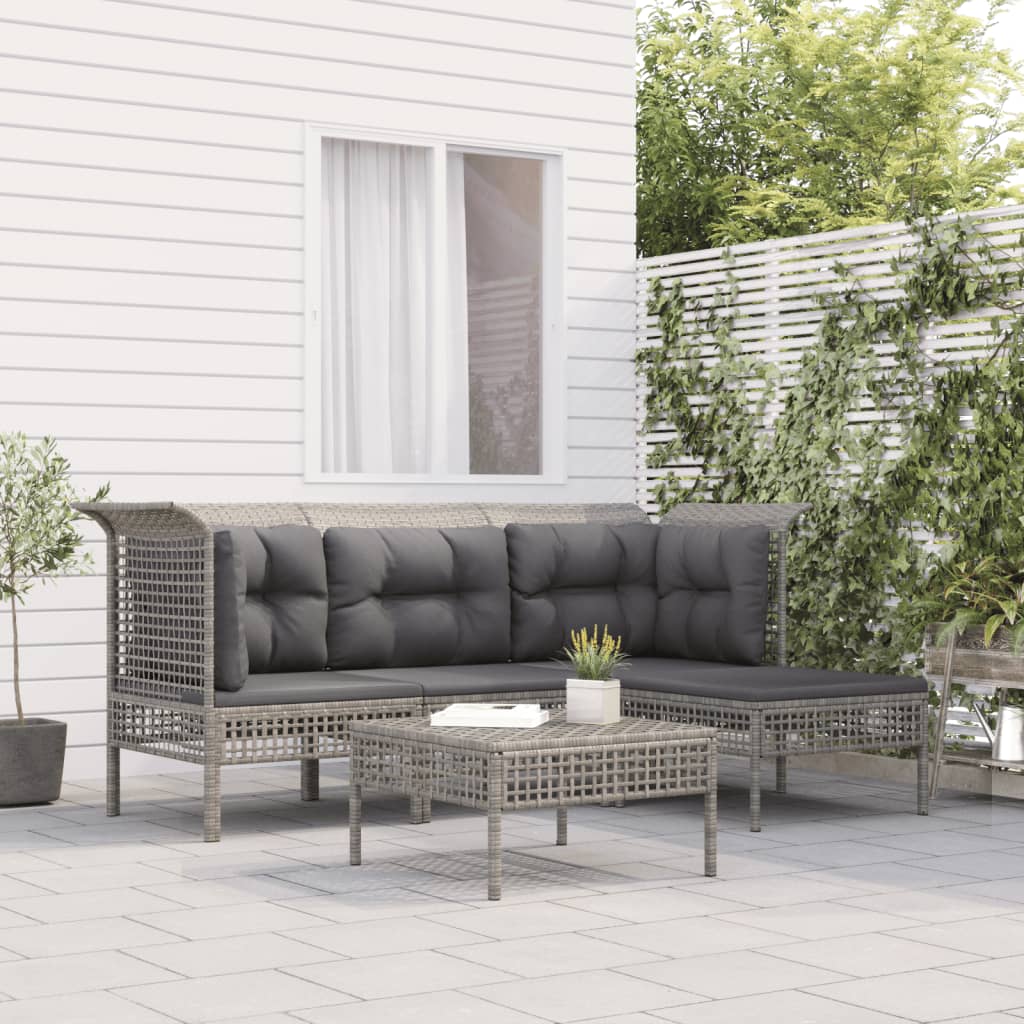 Loungegrupp För Trädgården Med Dynor 6 Delar Grå Konstrotting