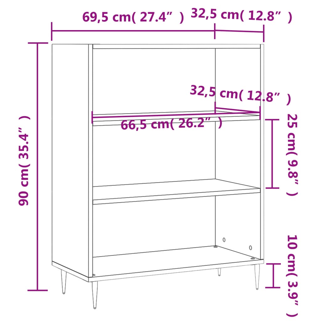 Bokhylla 69,5X32,5X90 Cm Konstruerat Trä