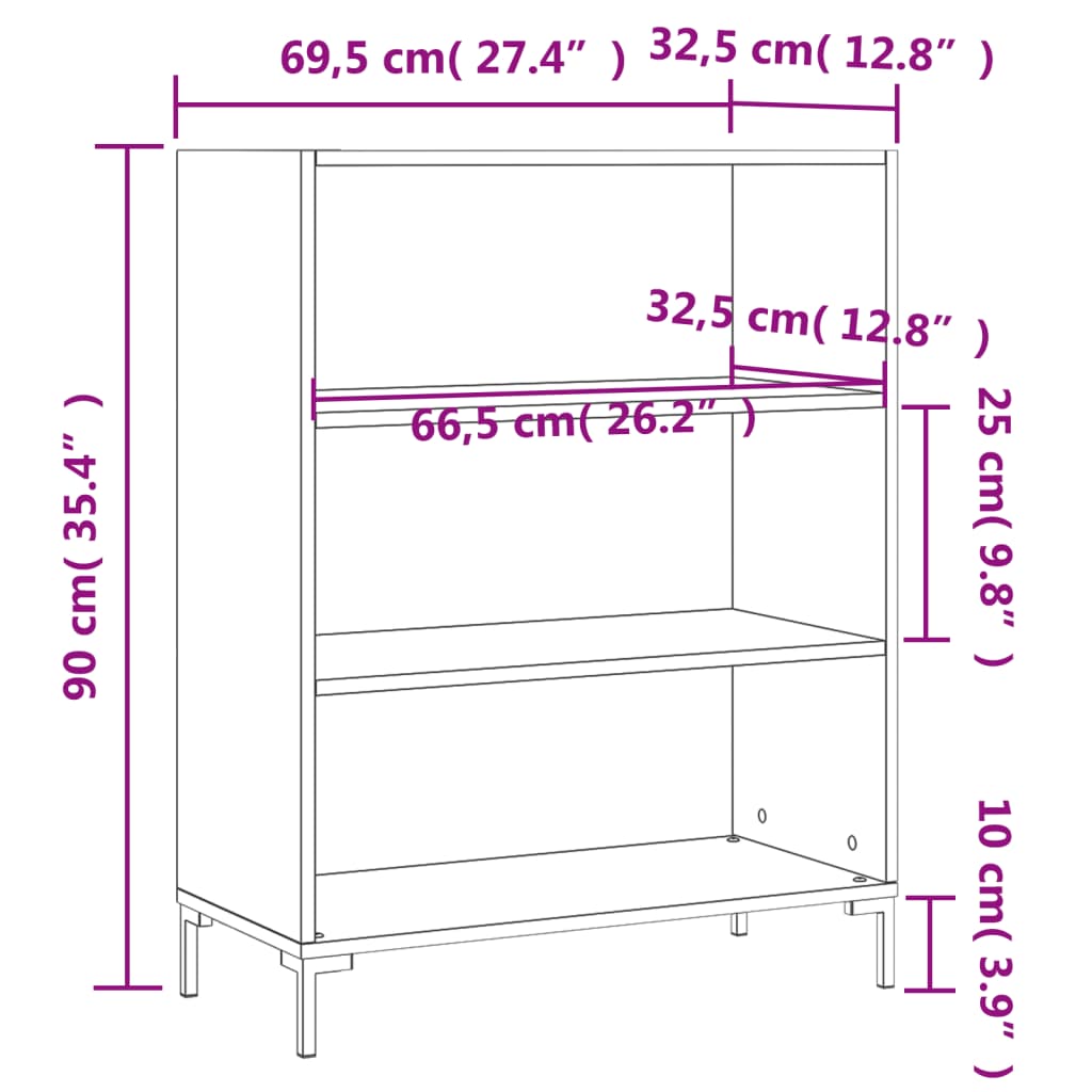 Bokhylla 69,5X32,5X90 Cm Konstruerat Trä