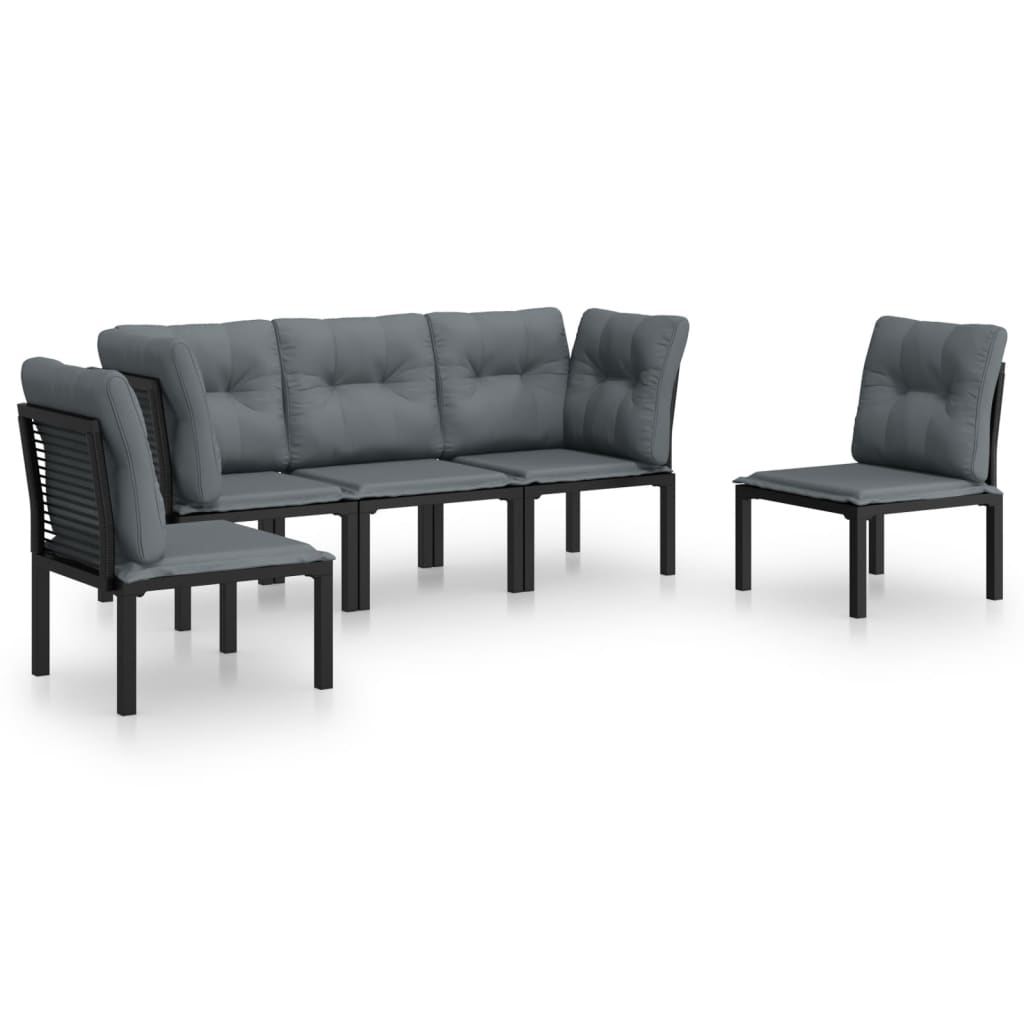 Loungegrupp 5 Delar Konstrotting Svart Och Grå