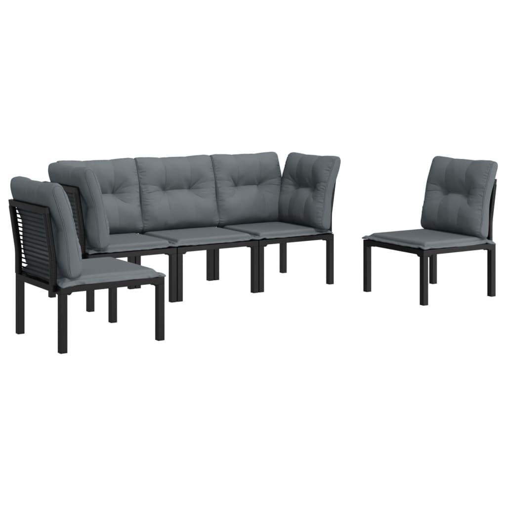 Loungegrupp 5 Delar Konstrotting Svart Och Grå