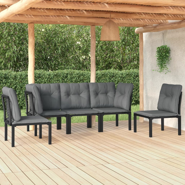 Loungegrupp 5 Delar Konstrotting Svart Och Grå