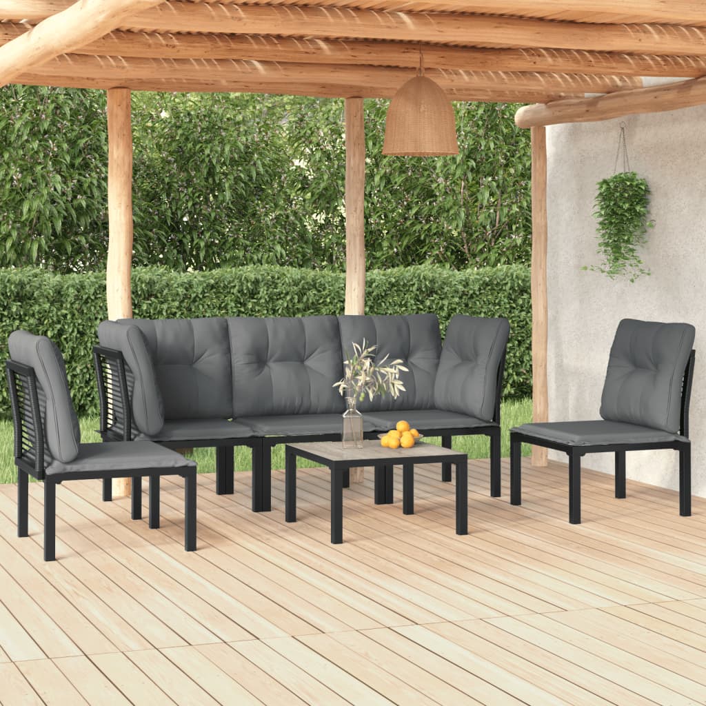 Loungegrupp 5 Delar Konstrotting Svart Och Grå