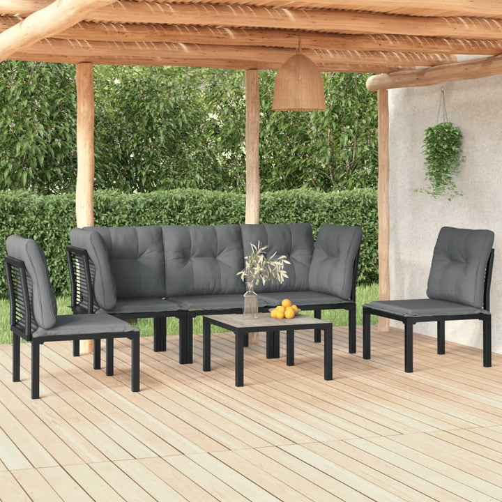 Loungegrupp 5 Delar Konstrotting Svart Och Grå