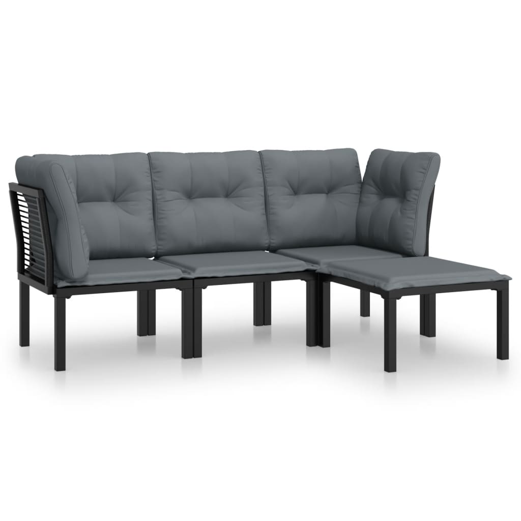 Loungegrupp 4 Delar Svart Och Grå Konstrotting