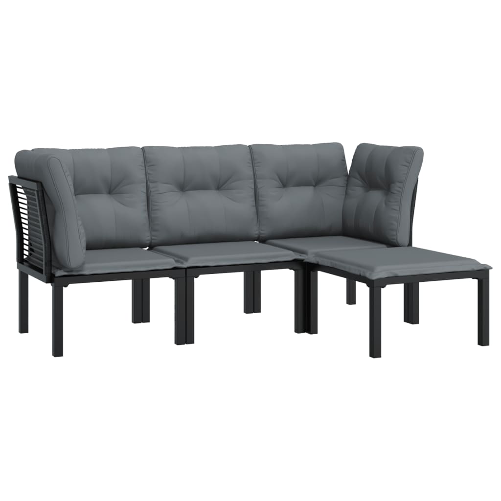 Loungegrupp 4 Delar Svart Och Grå Konstrotting