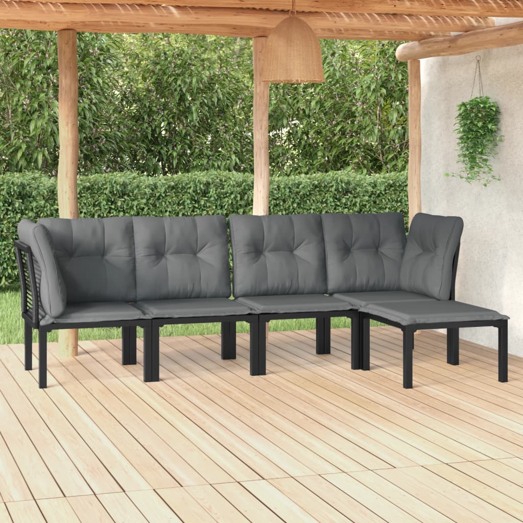 Loungegrupp 4 Delar Svart Och Grå Konstrotting