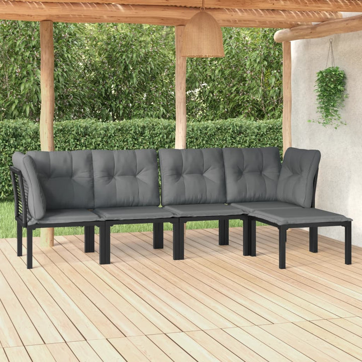 Loungegrupp 4 Delar Svart Och Grå Konstrotting