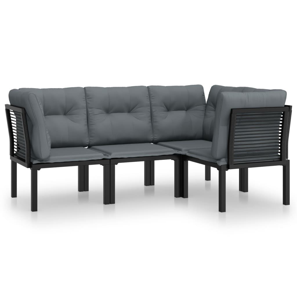 Loungegrupp 4 Delar Svart Och Grå Konstrotting