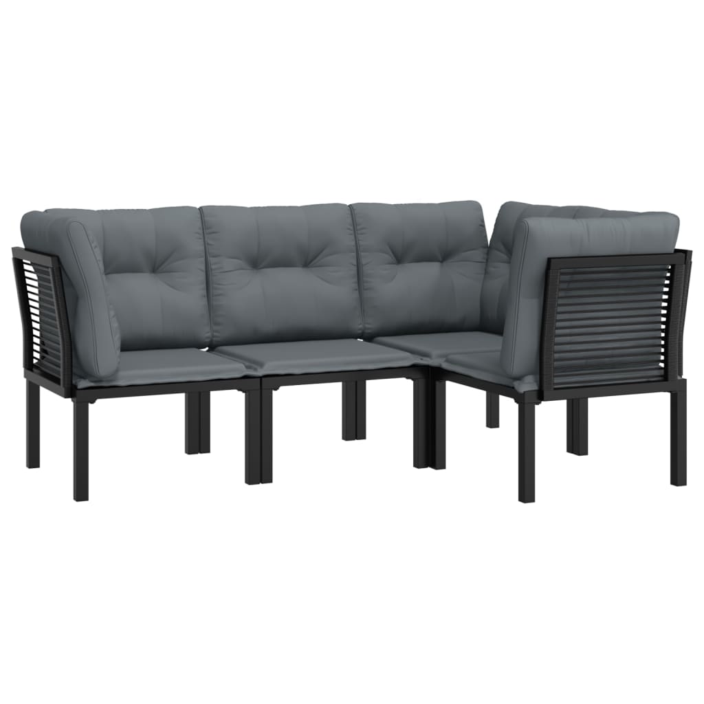 Loungegrupp 4 Delar Svart Och Grå Konstrotting