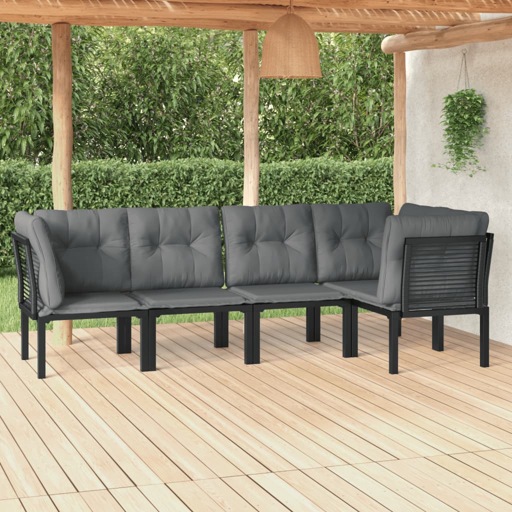 Loungegrupp 4 Delar Svart Och Grå Konstrotting