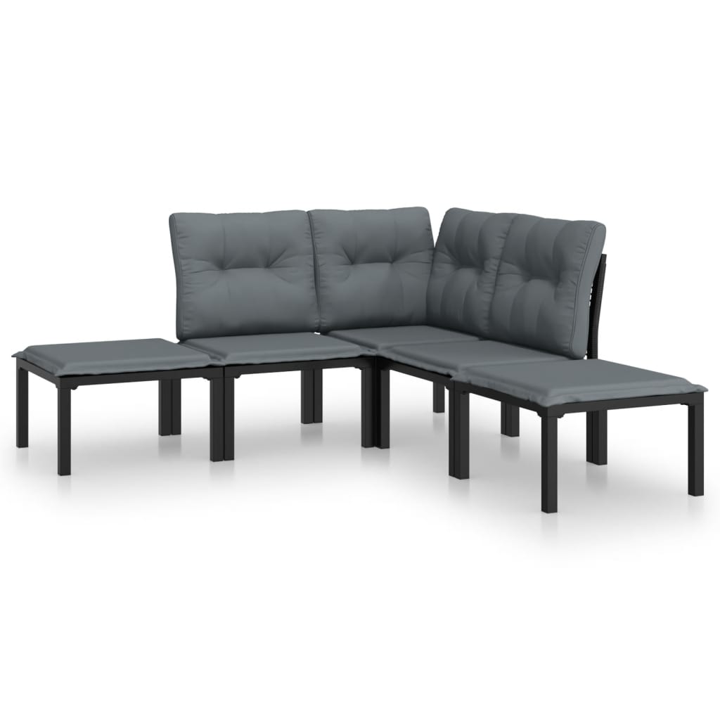 Loungegrupp 5 Delar Konstrotting Svart Och Grå