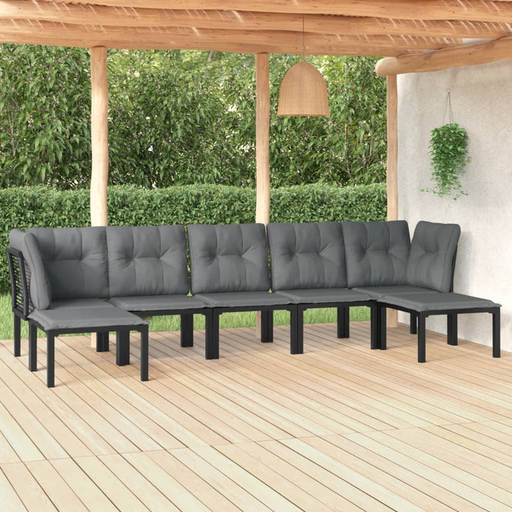 Loungegrupp För Trädgården 6 Delar Konstrotting Grå Och Svart