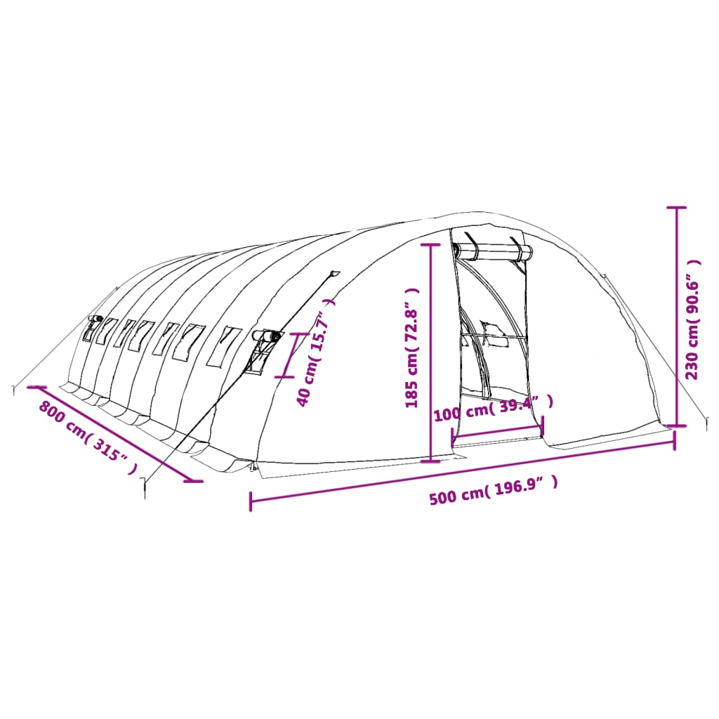 Växthus Med Stålram 40 M² 8X5X2,3 M