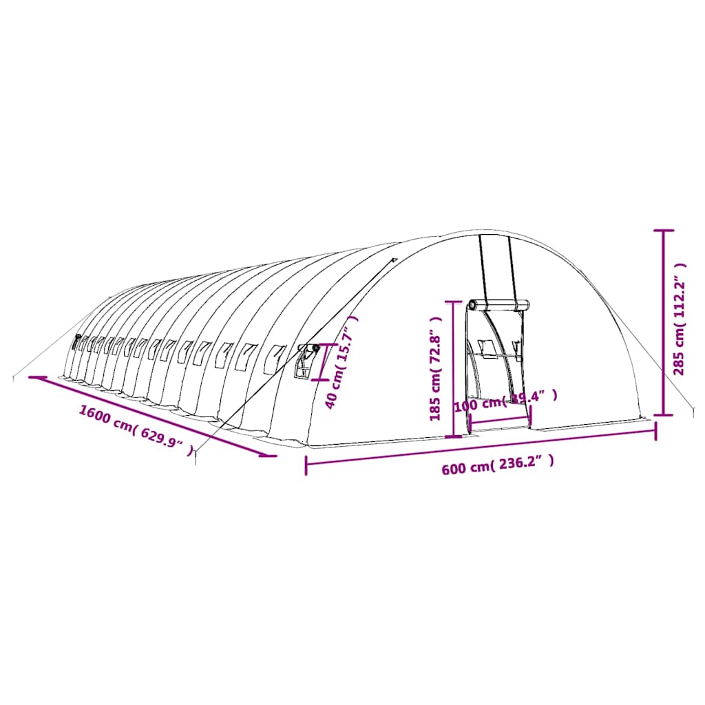 Växthus Med Stålram 96 M² 16X6X2,85 M