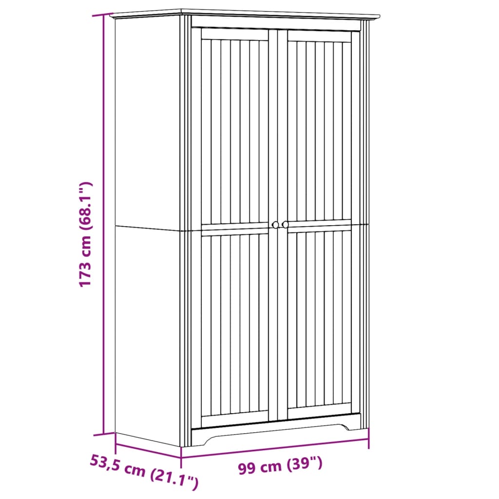Klädskåp Bodo 99X53,5X173 Cm Massiv Furu