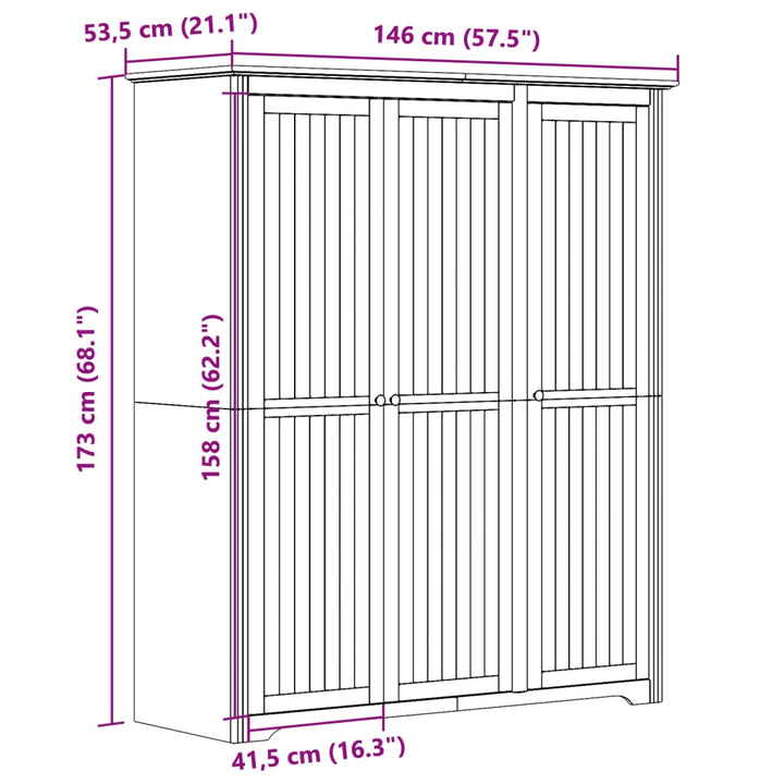 Klädskåp Bodo 146X53,5X173 Cm Massiv Furu