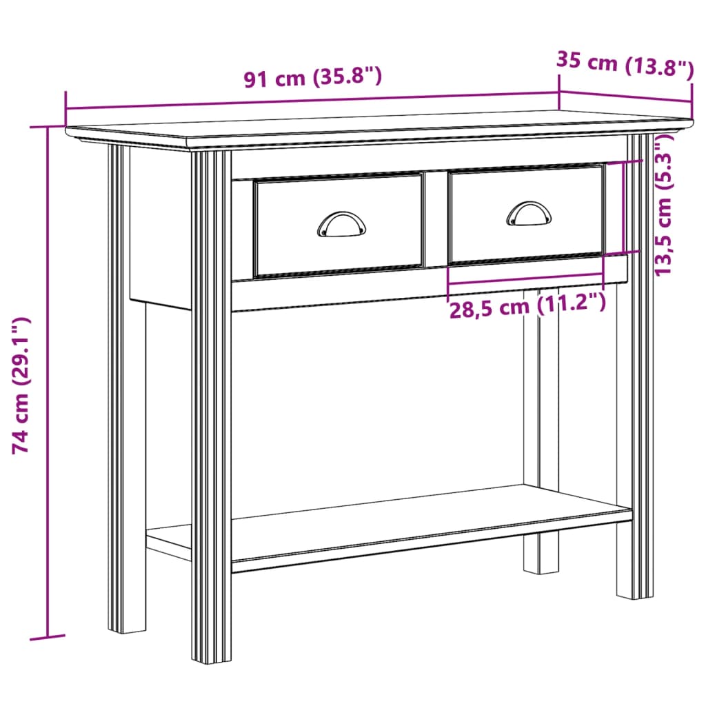 Konsolbord Bodo 91X35X74 Cm Massiv Furu