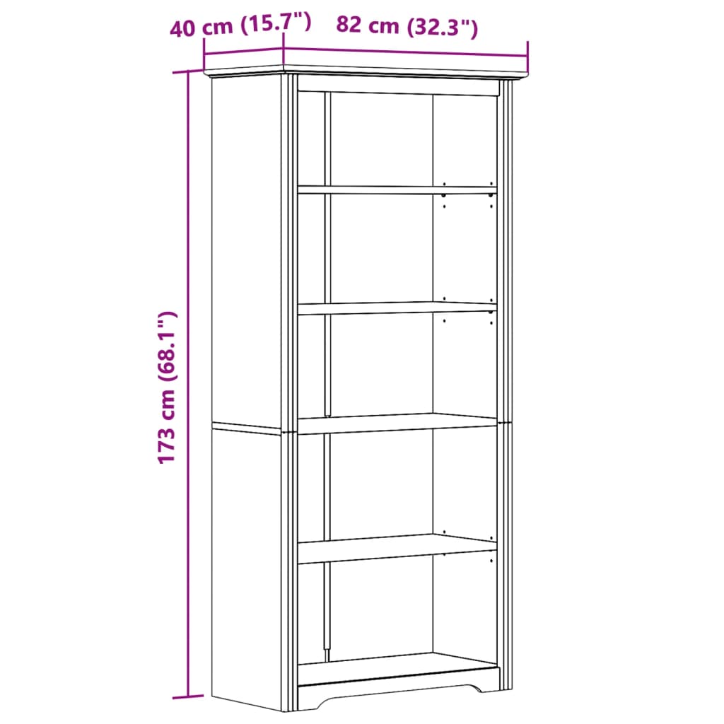 Bokhylla Bodo 82X40X173 Cm Massiv Furu 5 Hyllplan
