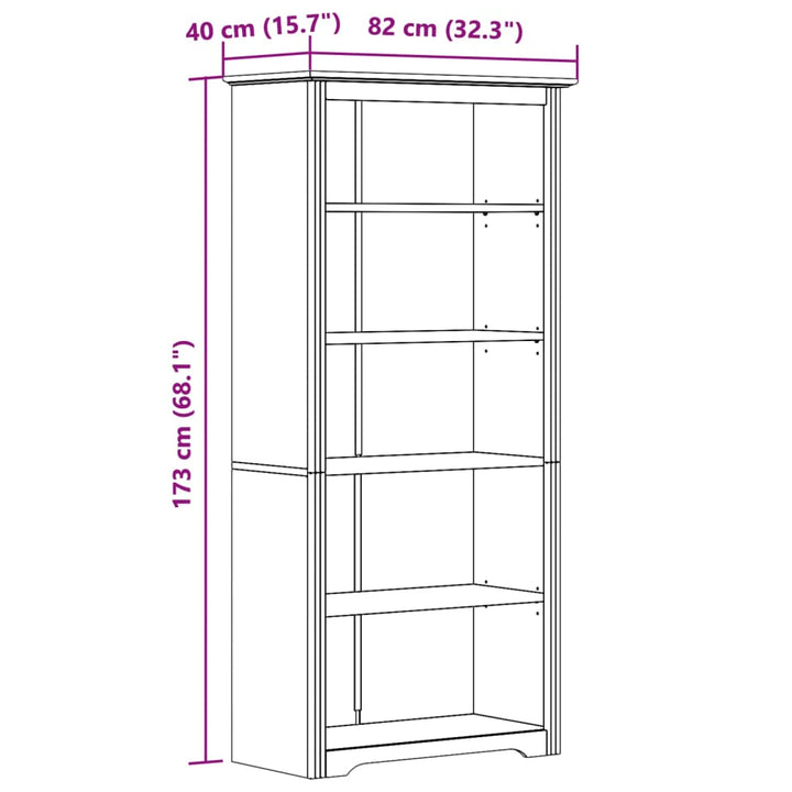 Bokhylla Bodo 82X40X173 Cm Massiv Furu 5 Hyllplan