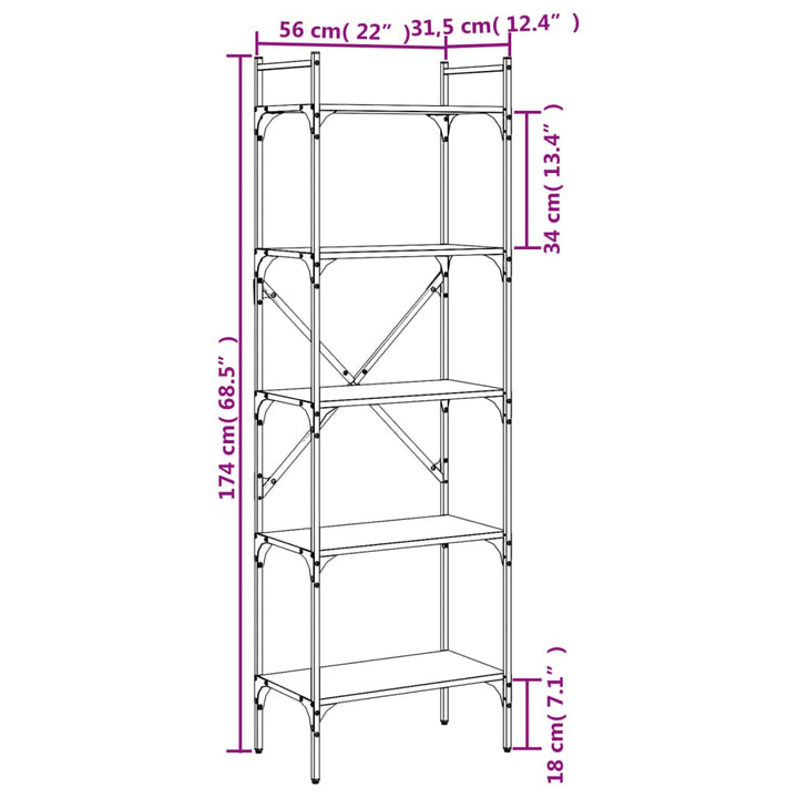 Bokhylla 5 Hyllplan Rökig Ek 56X31,5X Konstruerat Trä