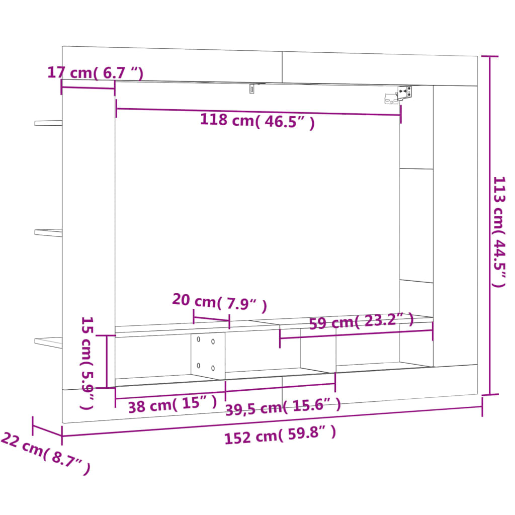 Tv-Hylla Sonoma-Ek 152X22X113 Cm Konstruerat Trä