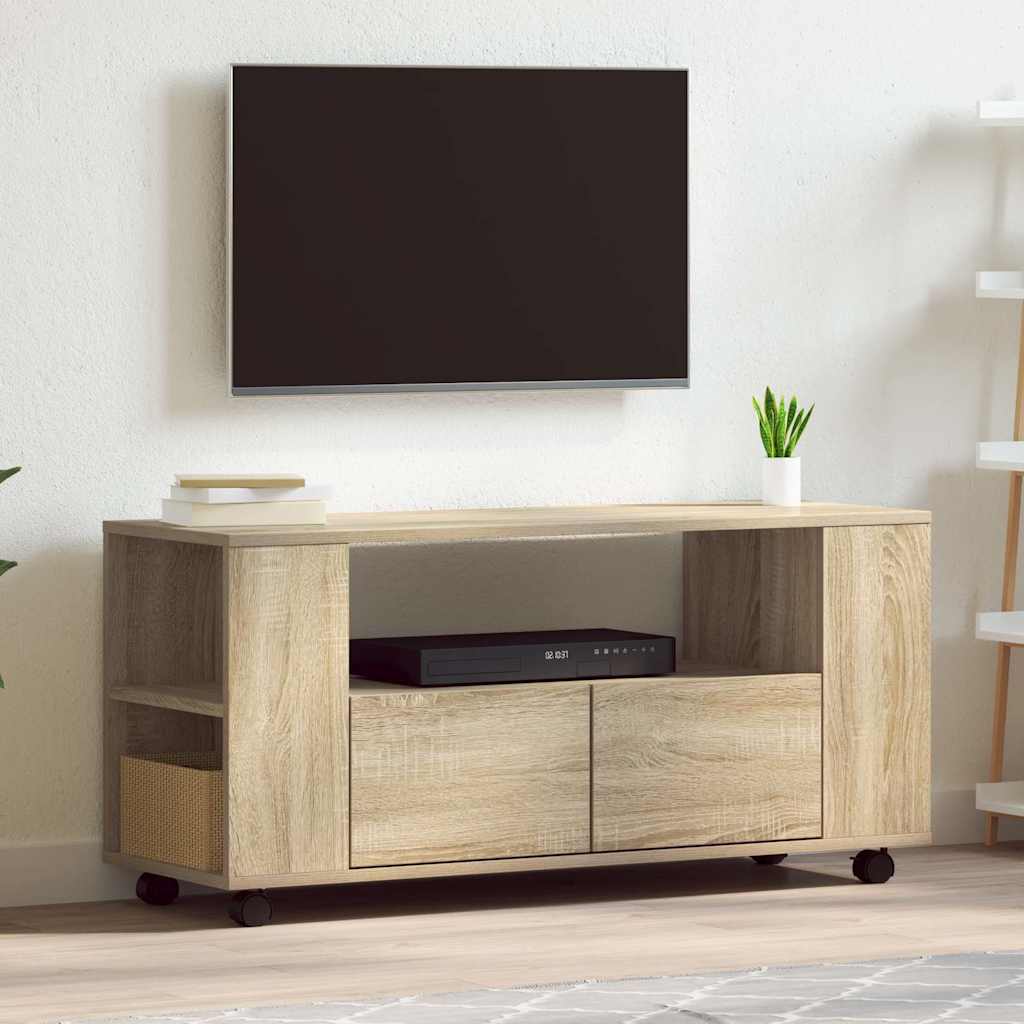Tv-Bänk Med Hjul 102X34,5X43 Cm Konstruerat Trä