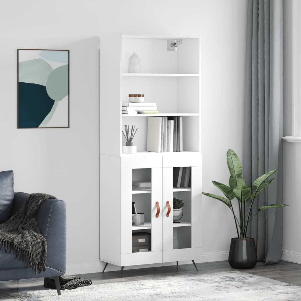 Högskåp Högglans Vit 69,5X34X180 Cm Konstruerat Trä