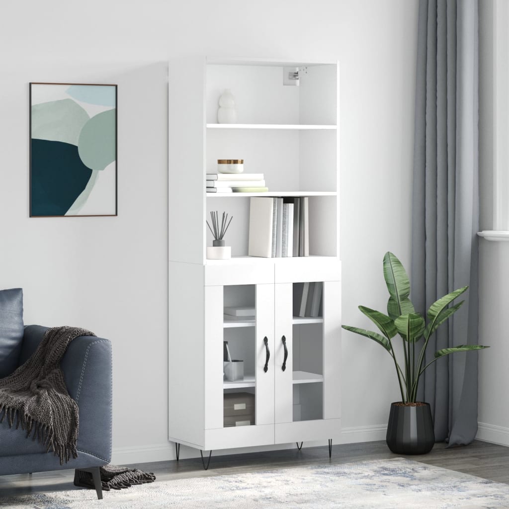 Högskåp Högglans Vit 69,5X34X180 Cm Konstruerat Trä