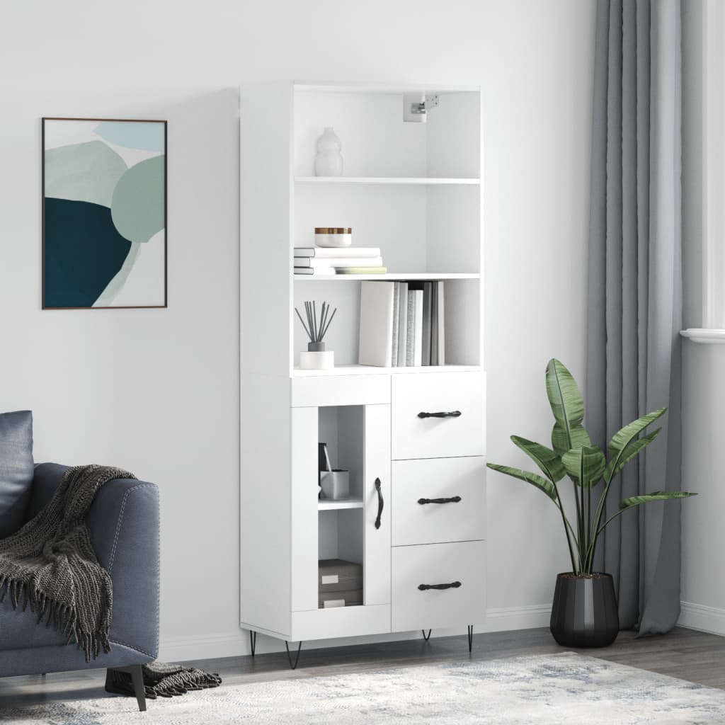 Högskåp Högglans Vit 69,5X34X180 Cm Konstruerat Trä