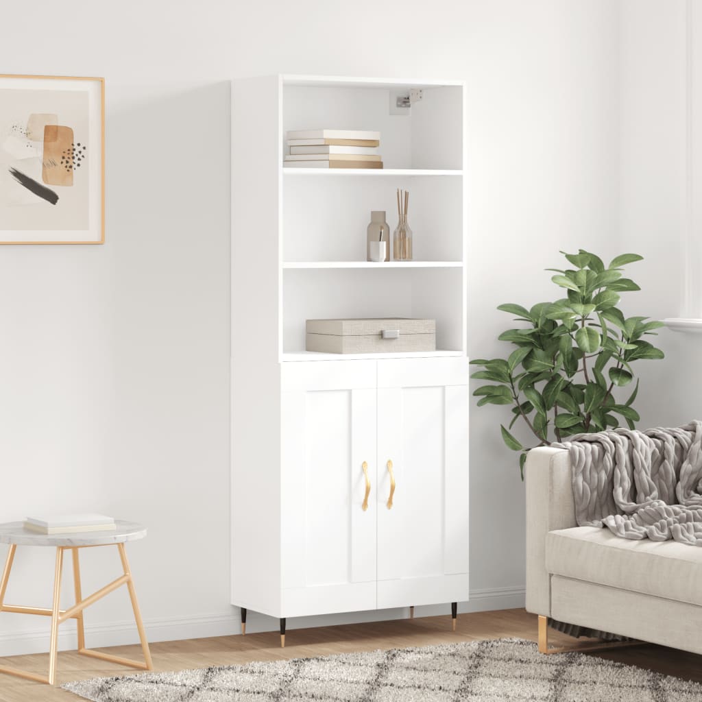 Högskåp Högglans Vit 69,5X34X180 Cm Konstruerat Trä