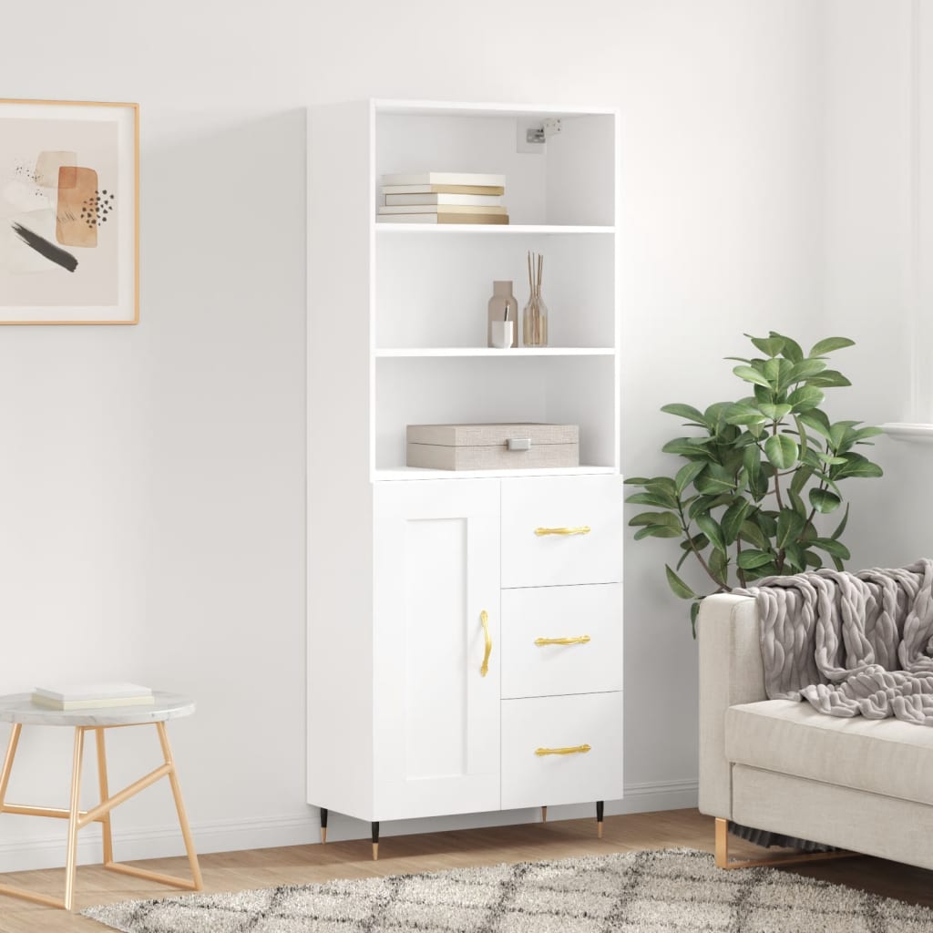 Högskåp Högglans Vit 69,5X34X180 Cm Konstruerat Trä
