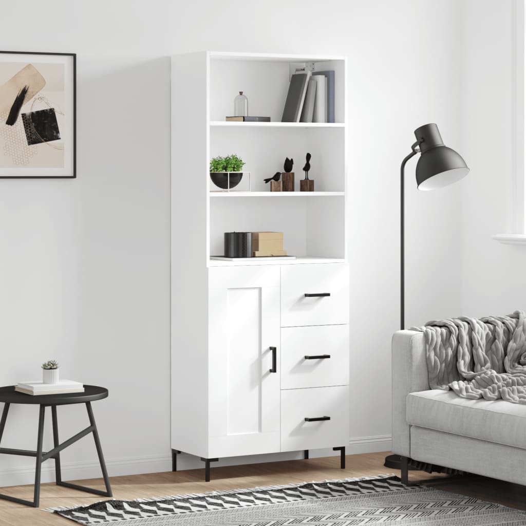 Högskåp Högglans Vit 69,5X34X180 Cm Konstruerat Trä