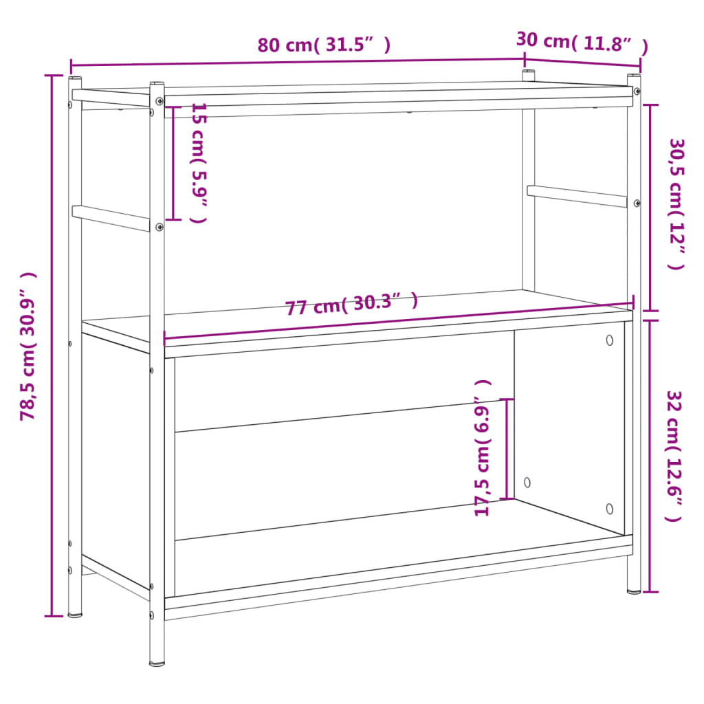 Bok Sonoma-Ek 80X30X78,5 Cm Konstruerat Trä Och Järn