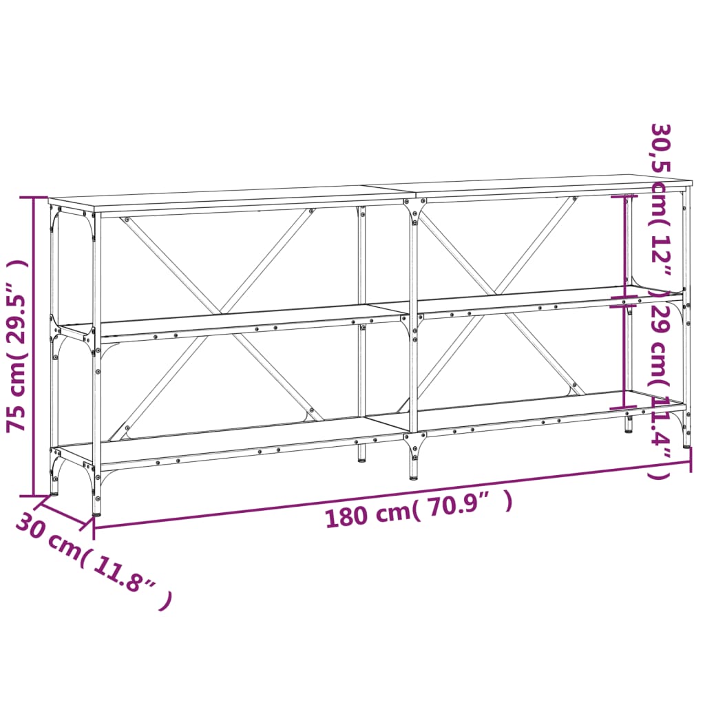 Konsolbord Sonoma-Ek 180X30X75 Cm Konstruerat Trä Och Järn