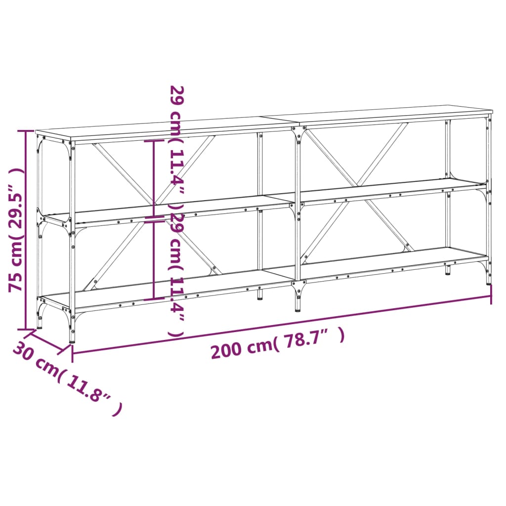 Konsolbord Sonoma-Ek 200X30X75 Cm Konstruerat Trä Och Järn