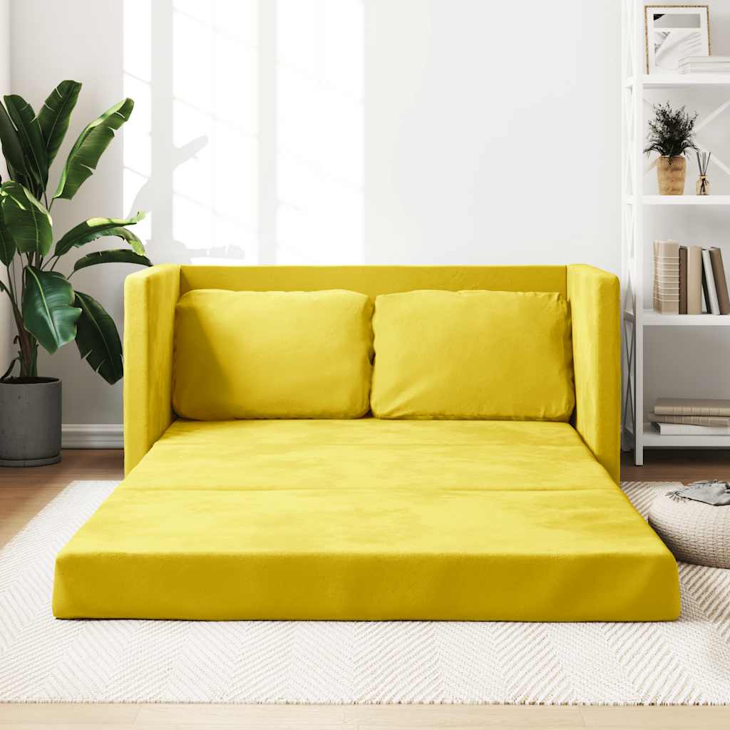 Golvbäddsoffa 2-I-1 Mörkgul 122X204X55 Cm Sammet