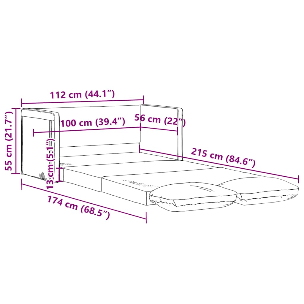 Golvbäddsoffa 2-I-1 112X174X55 Cm Tyg
