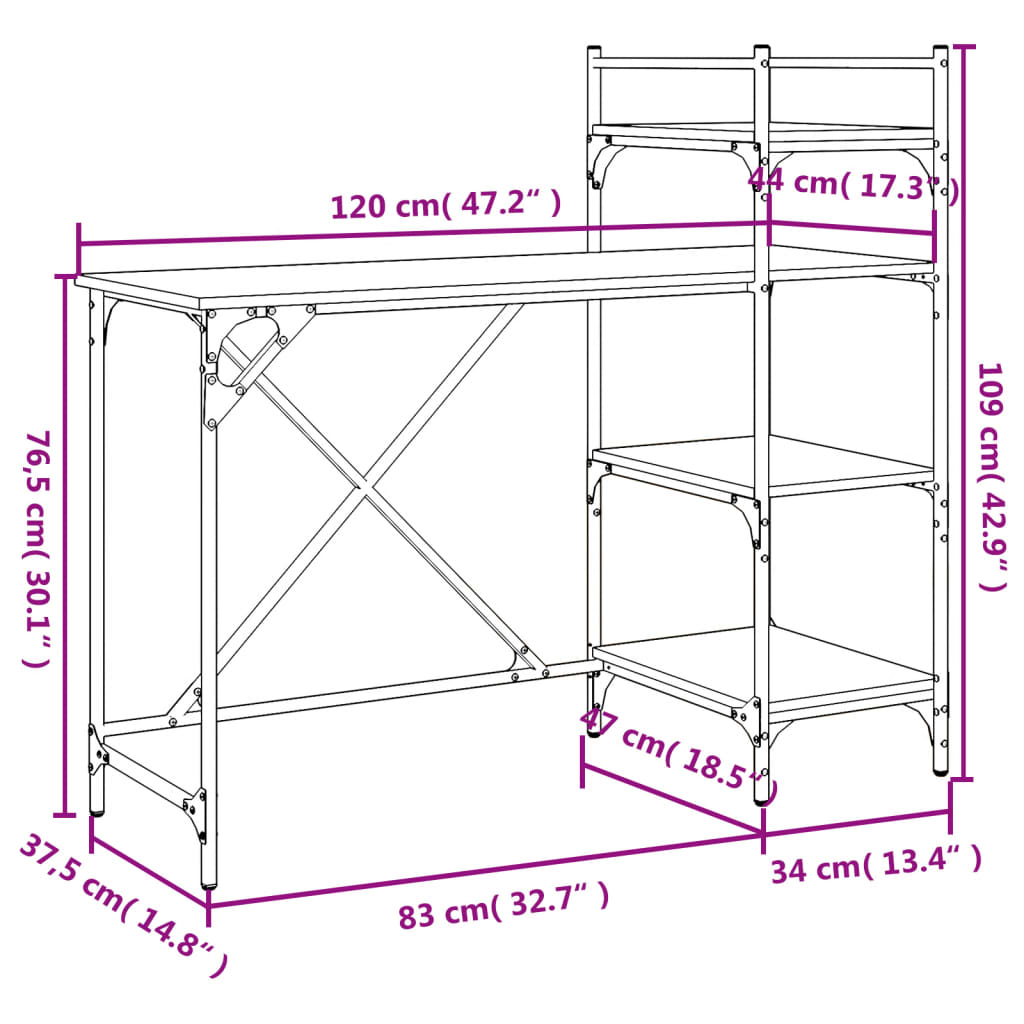 Datorskrivbord Med Hyllor 120X47X109 Cm