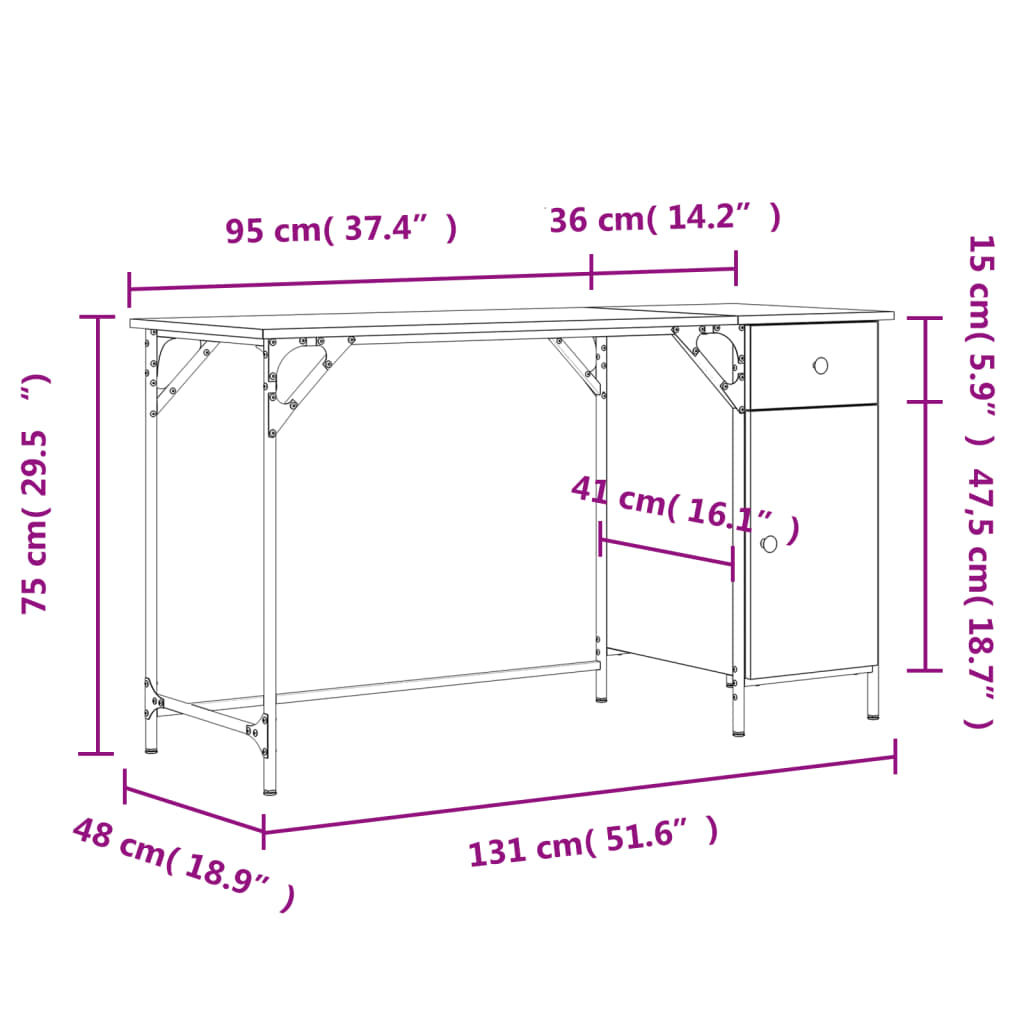 Datorbord 131X48X75 Cm Konstruerat Trä