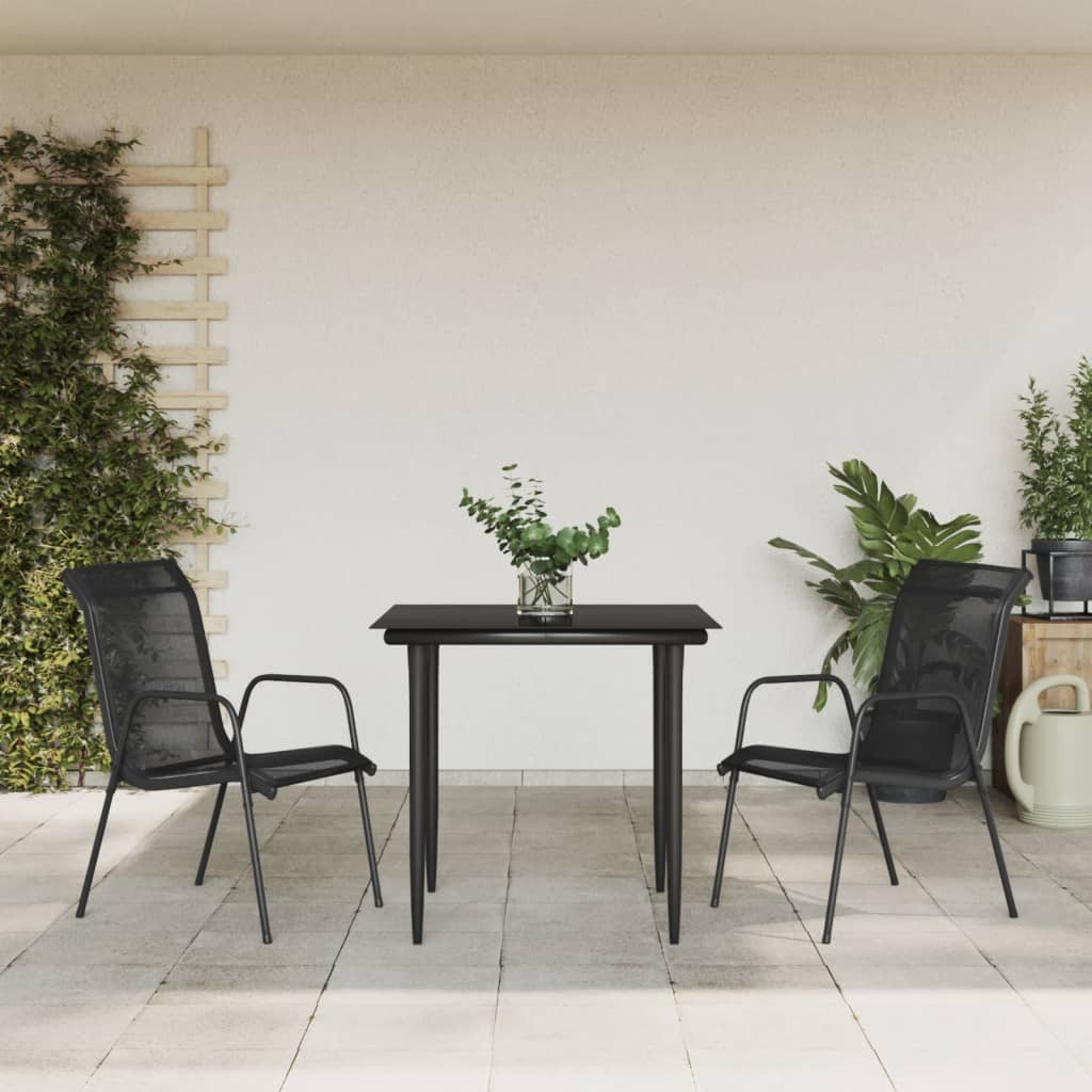 Matgrupp För Trädgården 7 Delar Svart Stål Och Textilen