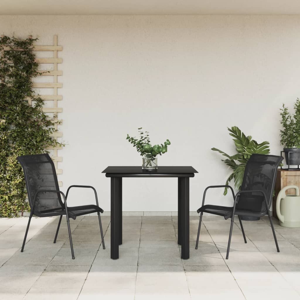 Matgrupp För Trädgården 5 Delar Svart Stål Och Textilen