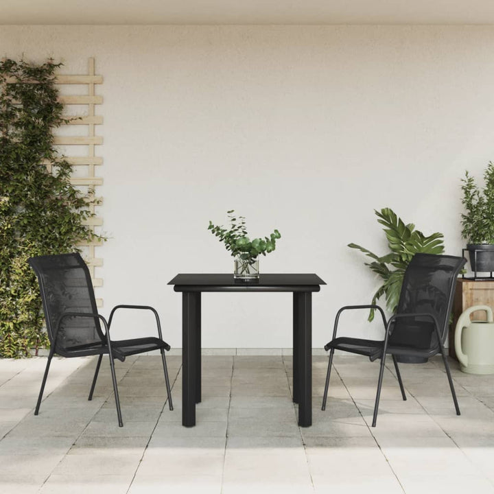 Matgrupp För Trädgården 5 Delar Svart Stål Och Textilen