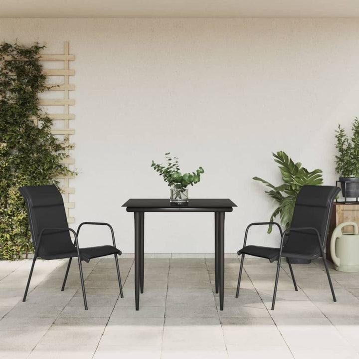 Matgrupp För Trädgården 5 Delar Svart Stål Och Textilen