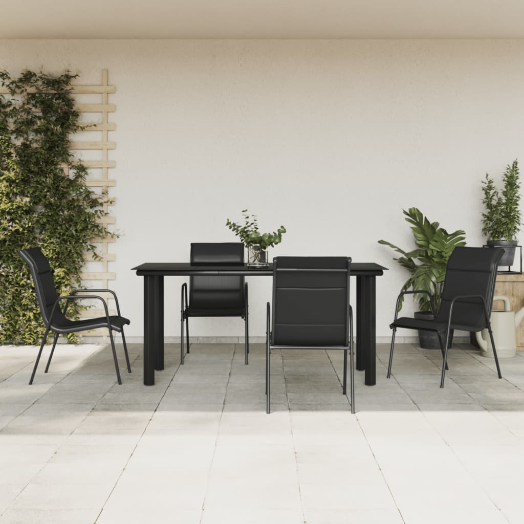 Matgrupp För Trädgården 5 Delar Svart Stål Och Textilen