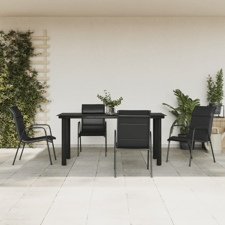 Matgrupp För Trädgården 5 Delar Svart Stål Och Textilen