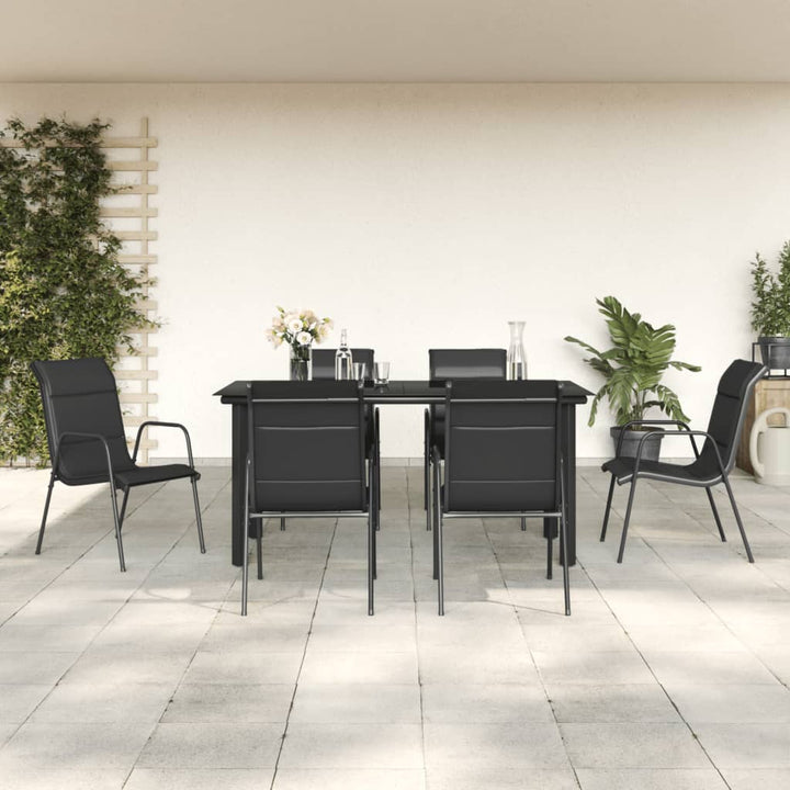 Matgrupp För Trädgården 5 Delar Svart Stål Och Textilen
